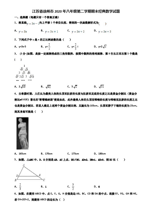 江苏省徐州市2020年八年级第二学期期末经典数学试题含解析