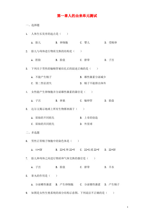 七年级生物下册 第一章 人的由来单元测 (新版)新人教