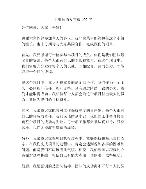 小组长的发言稿400字