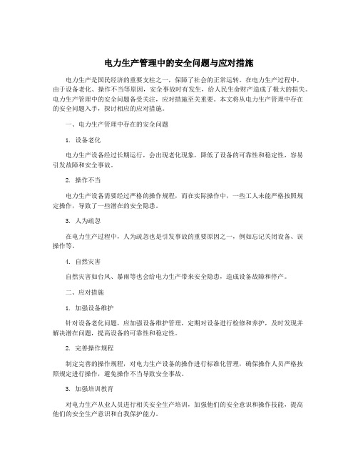 电力生产管理中的安全问题与应对措施