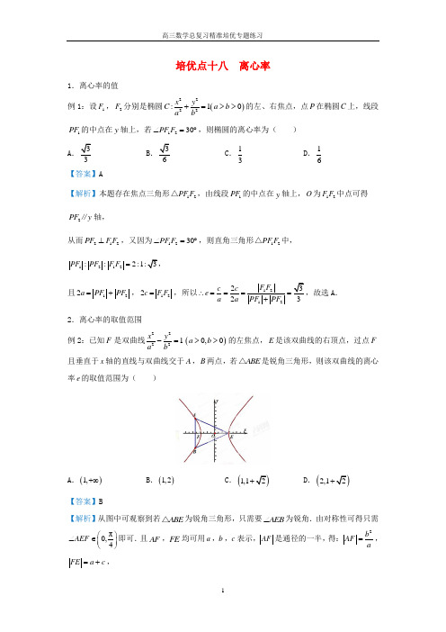 高三数学精准培优专题练习18：离心率