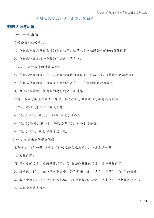 (完整版)西师版数学六年级上册复习知识点