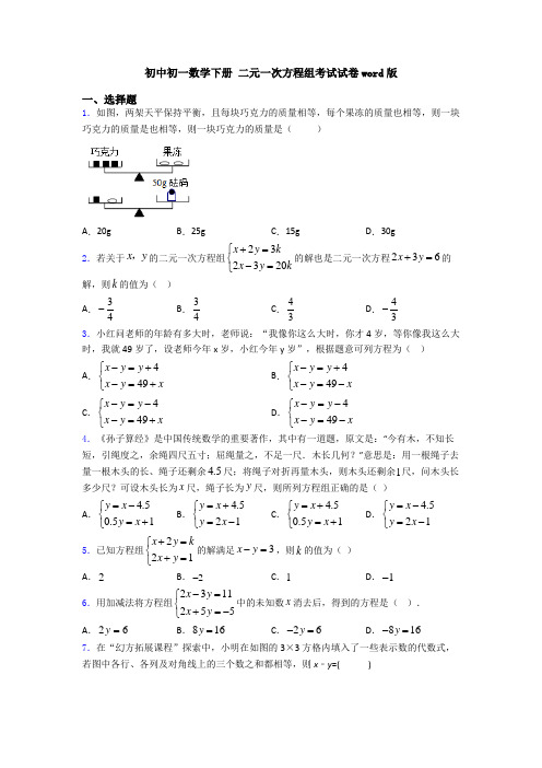 初中初一数学下册 二元一次方程组考试试卷word版