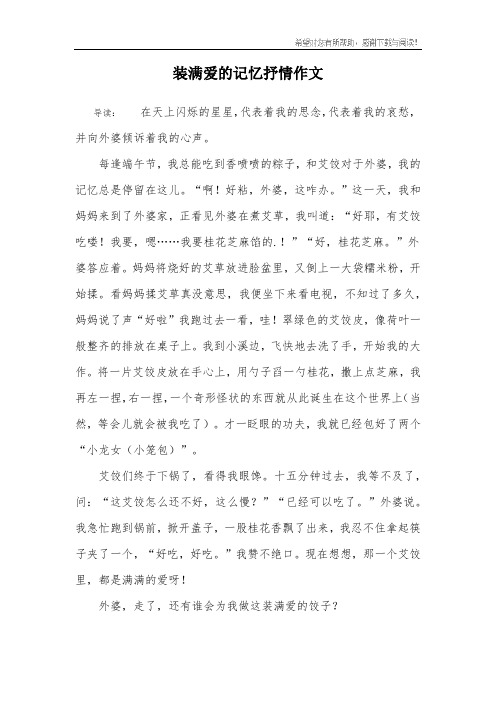 装满爱的记忆抒情作文