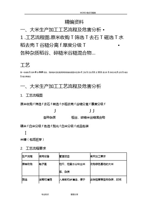 大米生产加工工艺设计流程和危害分析范文