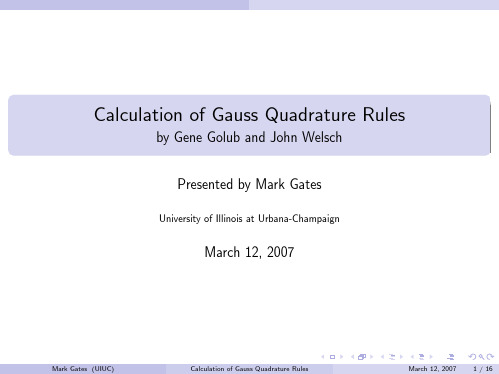 Calculation of Gauss Quadrature Rules