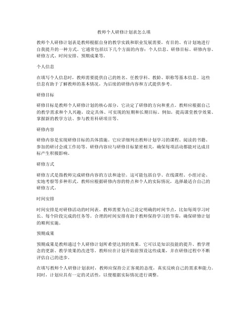 教师个人研修计划表怎么填