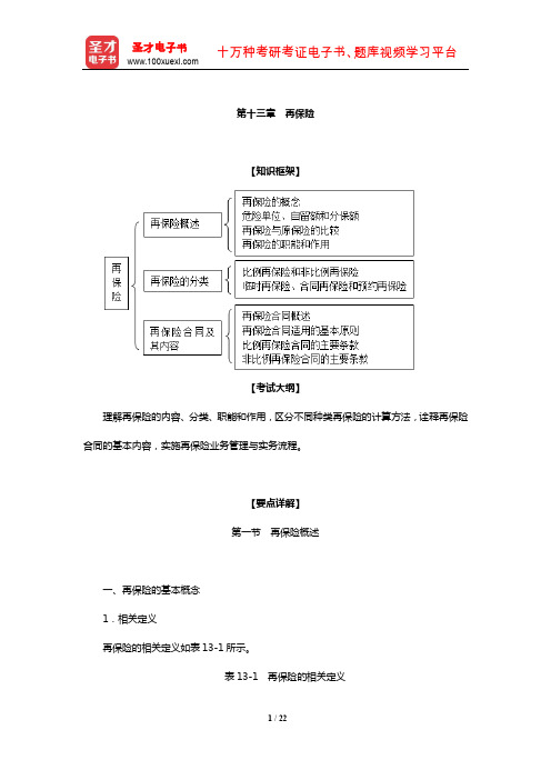 经济师《保险专业知识与实务(中级)》【知识框架+考试大纲+要点详解+过关练习】(再保险)