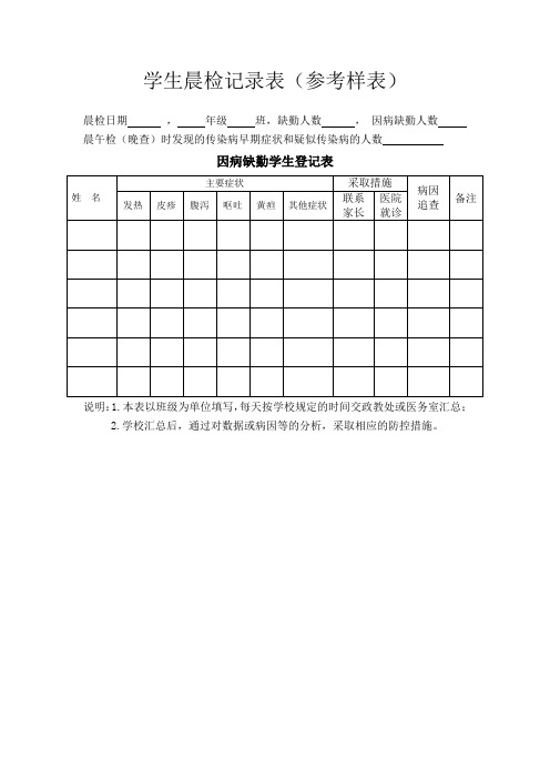 学生晨检记录表