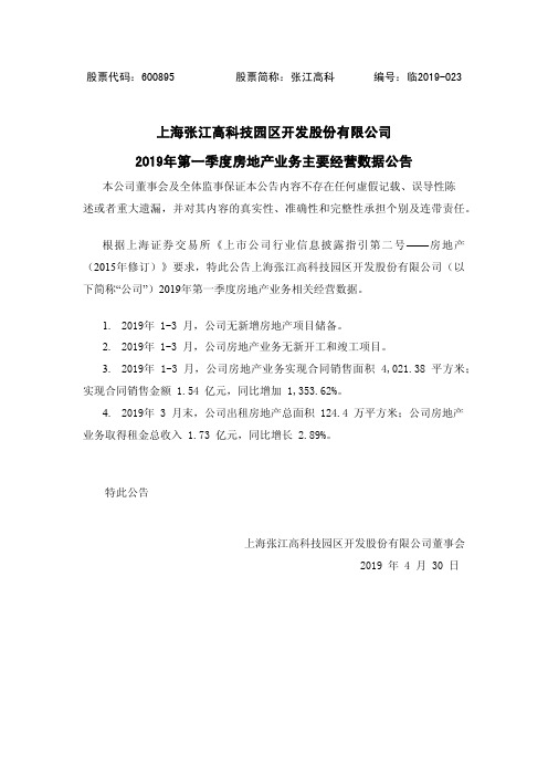 上海张江高科技园区开发股份有限公司