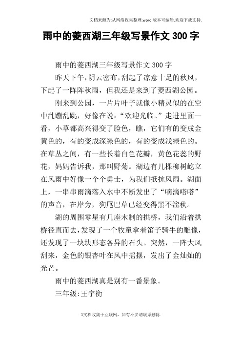雨中的菱西湖三年级写景作文300字