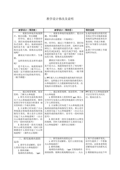 小学五年级科学上册《地球内部运动引起的地形变化》教学设计及修改说明