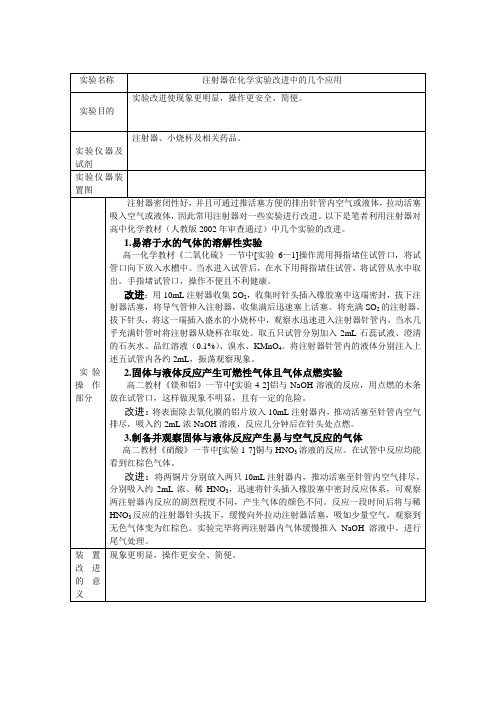 注射器在化学实验改进中的几个应用