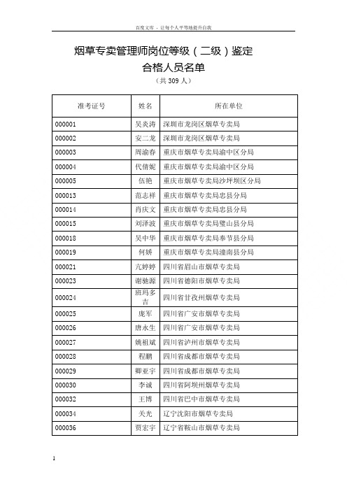 烟草专卖管理师位等级二级鉴定