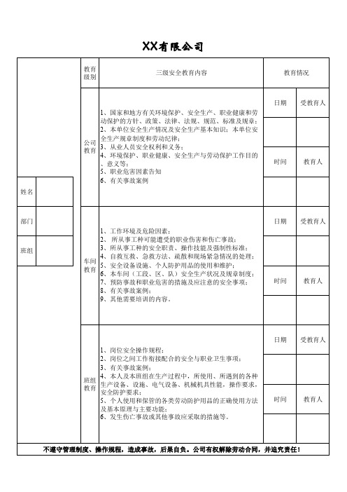 三级安全教育表