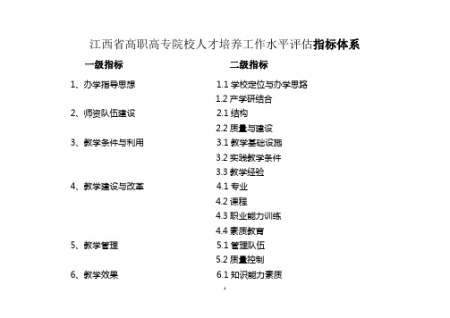 江西省高职高专院校人才培养工作水平评估指标体系.