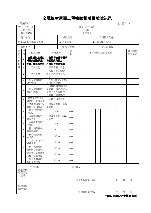 5.22.9金属板材屋面工程检验批质量验收记录