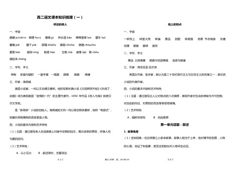 高二语文课本知识梳理一