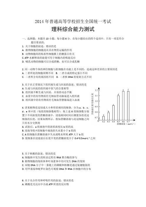 2014年高考真题——理综(新课标II卷)Word版含答案