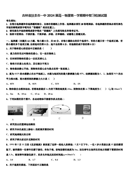 吉林省扶余市一中2024届高一物理第一学期期中复习检测试题含解析