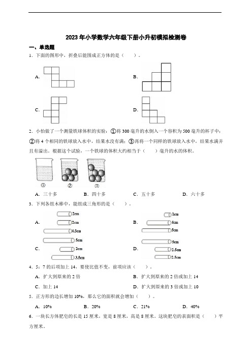 2023年小学数学六年级下册小升初模拟检测卷(及答案)