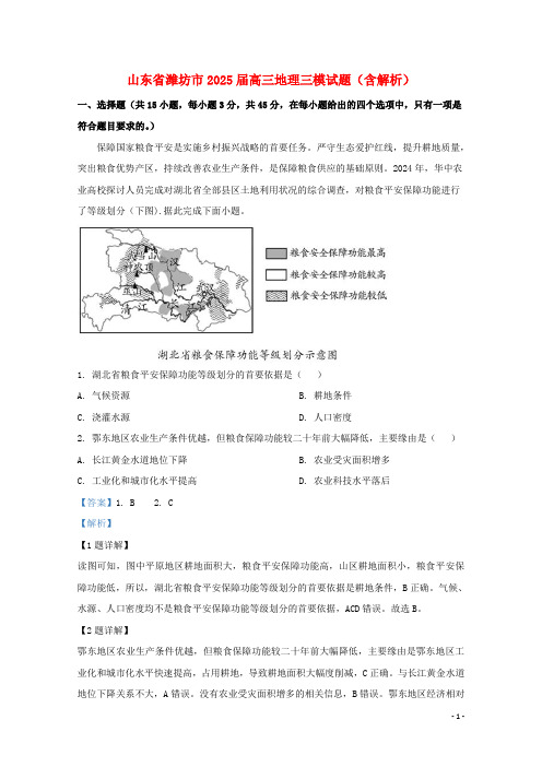 山东省潍坊市2025届高三地理三模试题含解析