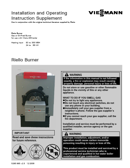 Riello燃烧器安装和操作指南补充说明书
