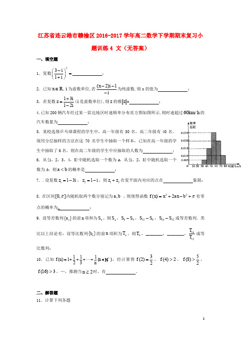 江苏省连云港市赣榆区高二数学下学期期末复习小题训练