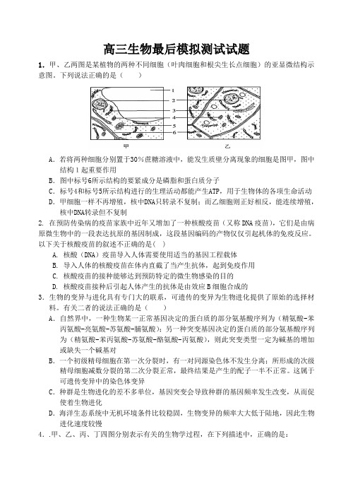 高三生物最后模拟测试试题