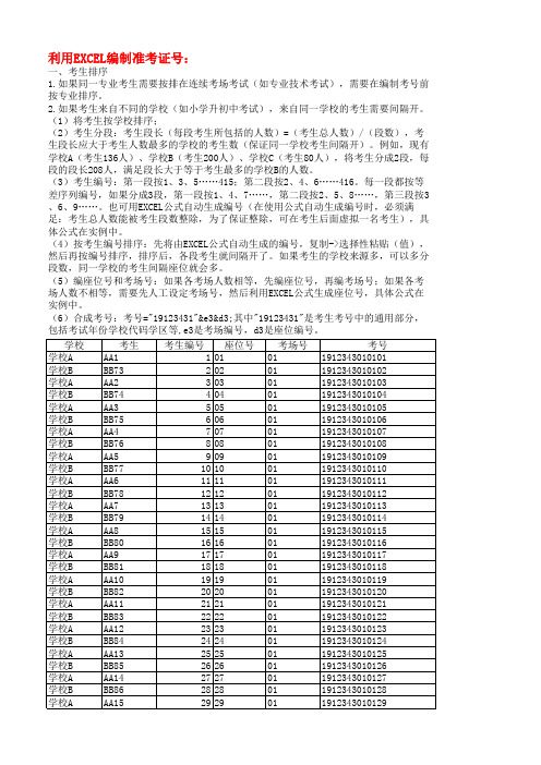 利用EXCEL编制准考证号