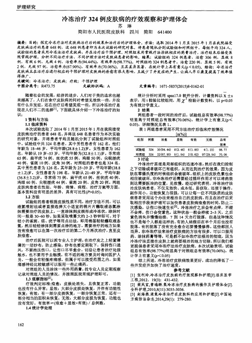 冷冻治疗324例皮肤病的疗效观察和护理体会