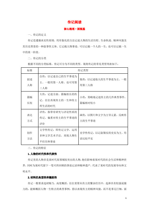 2018年高考语文一轮复习核心梳理固根基1.2.1.2传记阅读新人教版