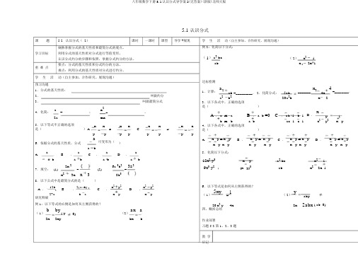 八年级数学下册5.1认识分式导学案2(无答案)(新版)北师大版