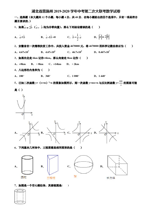 湖北省恩施州2019-2020学年中考第二次大联考数学试卷含解析