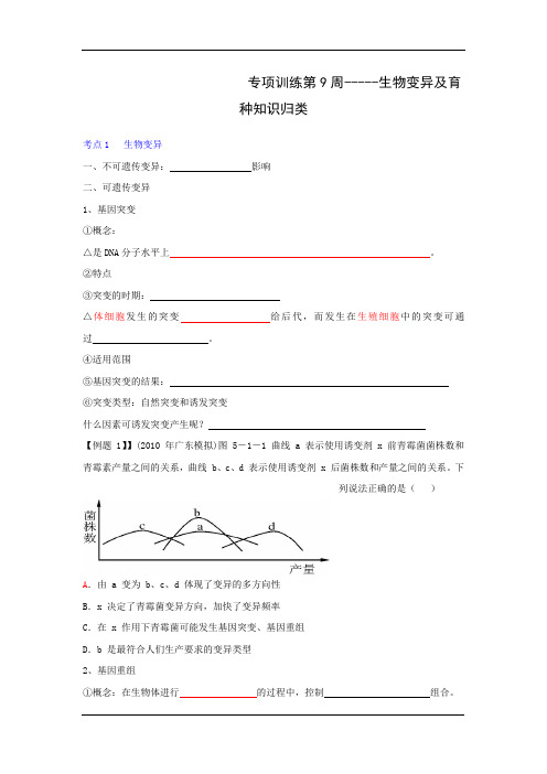 2015高考生物二轮复习专项周练：第9周 生物二轮复习变异及育种知识归类