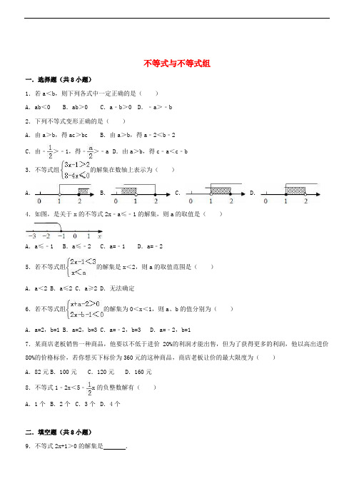 2017届中考数学专题复习练习 不等式与不等式组(无答案)