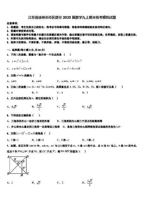 江苏省徐州市市区部分2025届数学九上期末统考模拟试题含解析