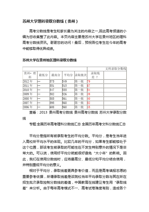 苏州大学理科录取分数线（贵州）