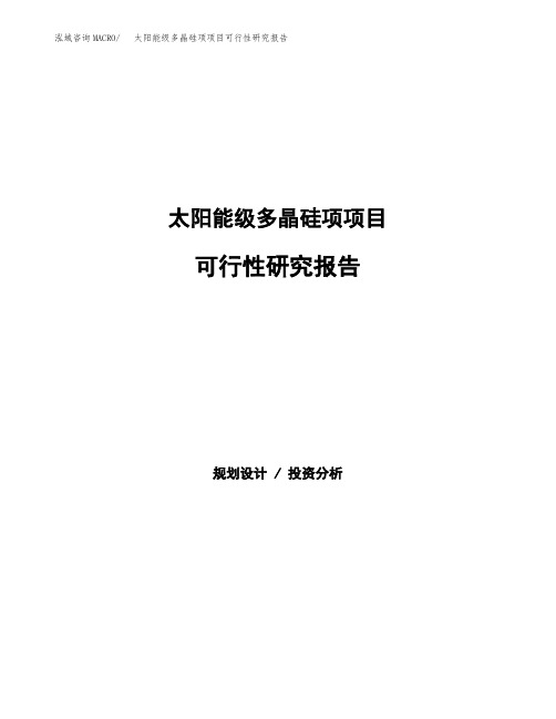 (立项备案申请模板)太阳能级多晶硅项项目可行性研究报告参考范文