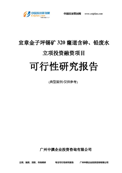 宜章金子坪锡矿320窿道含砷、铅废水融资投资立项项目可行性研究报告(中撰咨询)