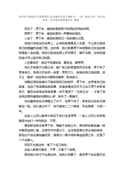 高考满分议论文800字：一张一弛走与停