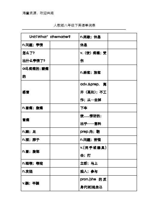 八年级下册英语单词表(人教版)