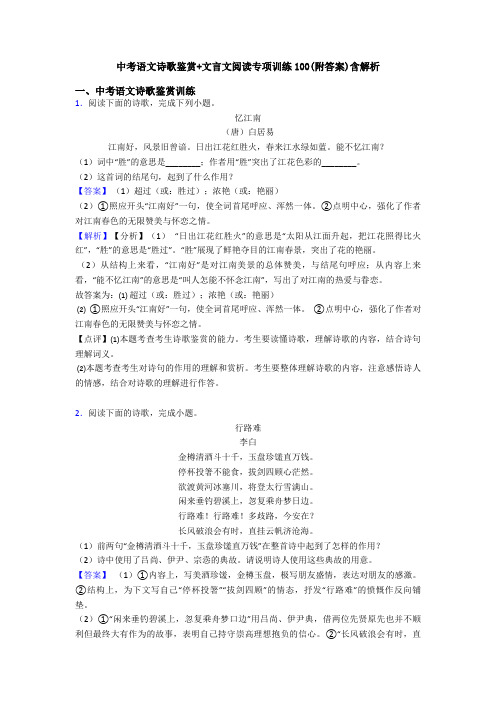 中考语文诗歌鉴赏+文言文阅读专项训练100(附答案)含解析 (3)