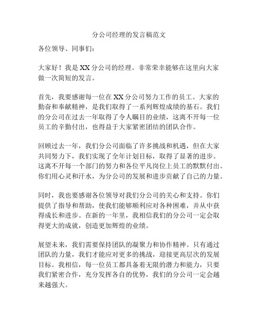 分公司经理的发言稿范文