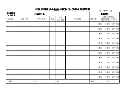 监视和测量设备年度检定校准计划和实施表