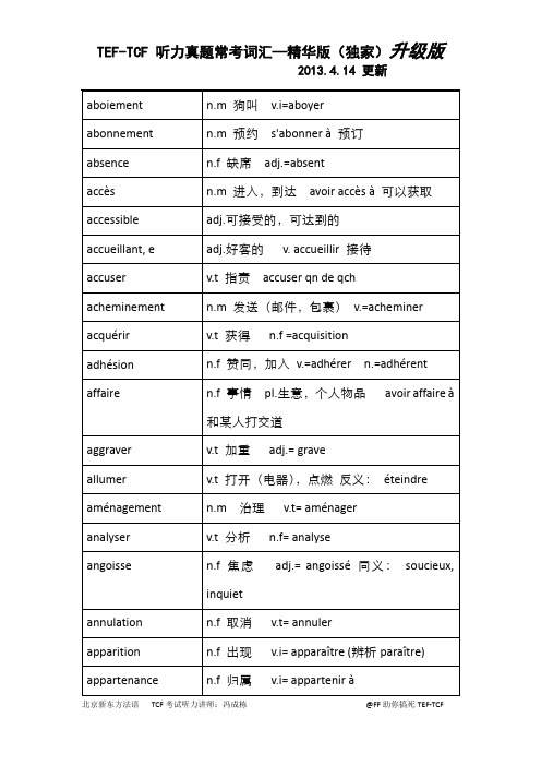 TCF-TEF听力真题300词(升级版)助你搞死TEF-TCF