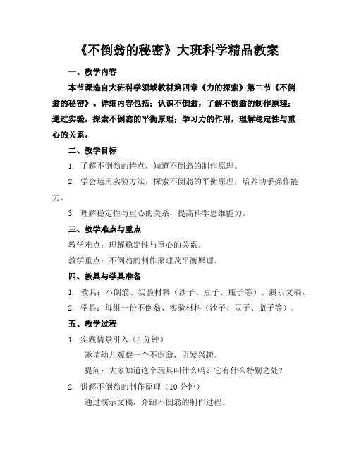 《不倒翁的秘密》大班科学精品教案