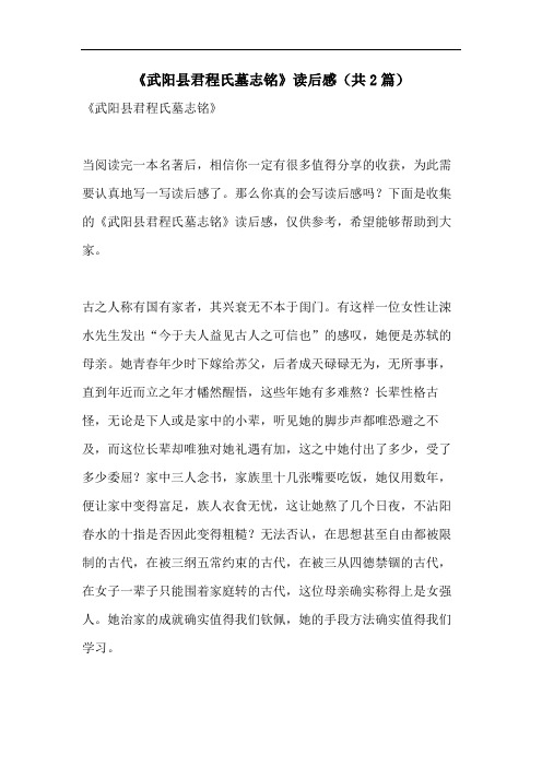 《武阳县君程氏墓志铭》读后感(共2篇)