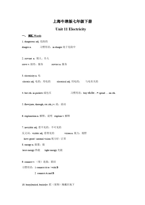 牛津上海版七下英语Unit 11 Electricity(解析版)