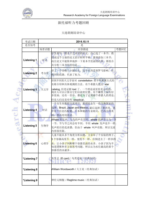 新托福听力考题回顾1011